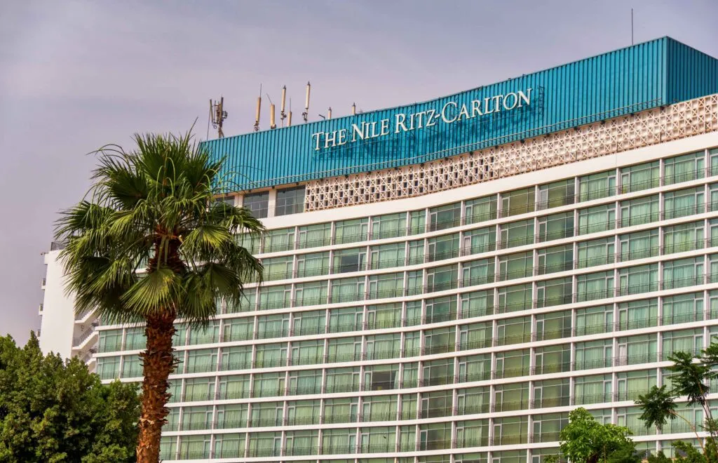 The Nile Ritz-Carlton in Cairo is a luxury hotel overlooking the Nile in close proximity to the Tahrir square and iconic Egyptian Museum